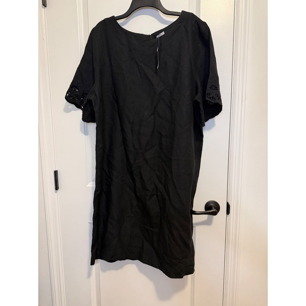 Chico's 4 100% Linen Shift Dress XXL Black New Eyelet Embroidered Lagenlook